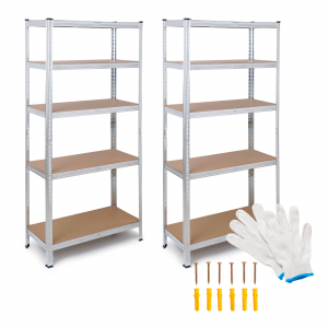 Pack 2 Estanterías Metálicas + Accesorios 180x90x40 cm Acero Galvanizado Modular 5 Baldas Ajustables Garaje Oficina Despensa Taller The HomeWeeks