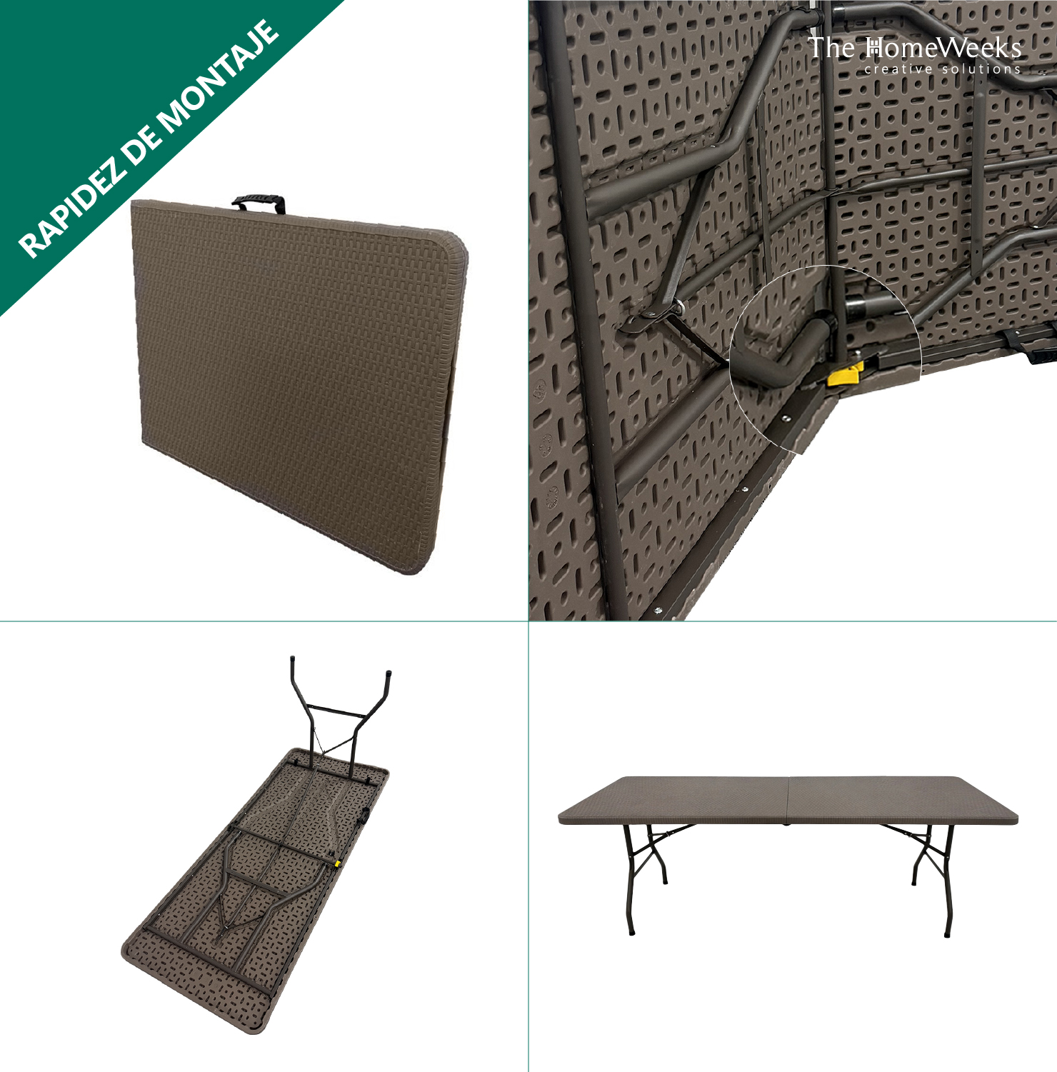 Mesa plegable efecto ratan claro 180 x 70 x 74cm portátil catering The Homeweeks - Imagen 5