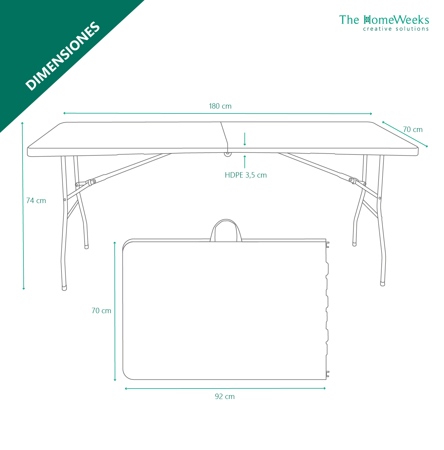Mesa plegable efecto ratan claro 180 x 70 x 74cm portátil catering The Homeweeks - Imagen 3
