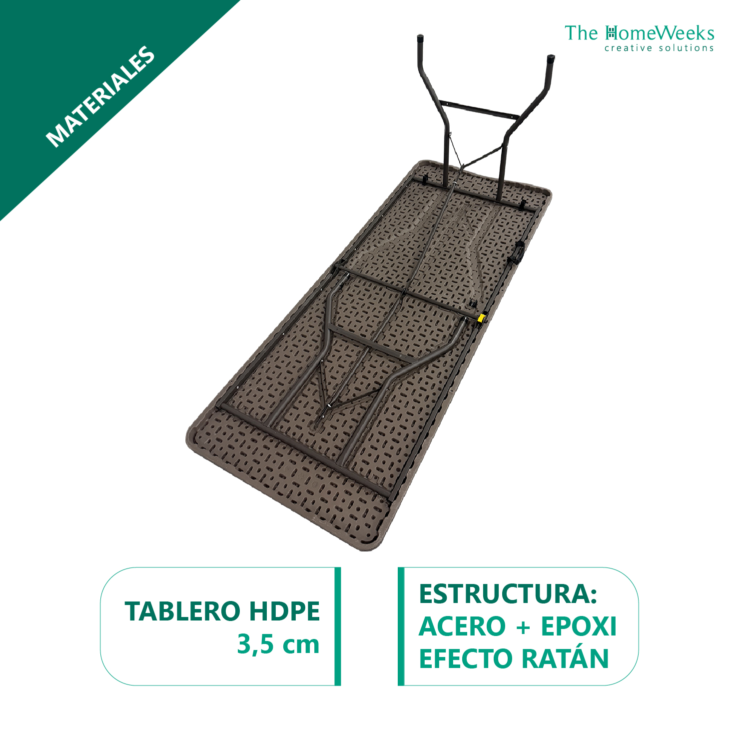 Mesa plegable efecto ratan claro 180 x 70 x 74cm portátil catering The Homeweeks - Imagen 8