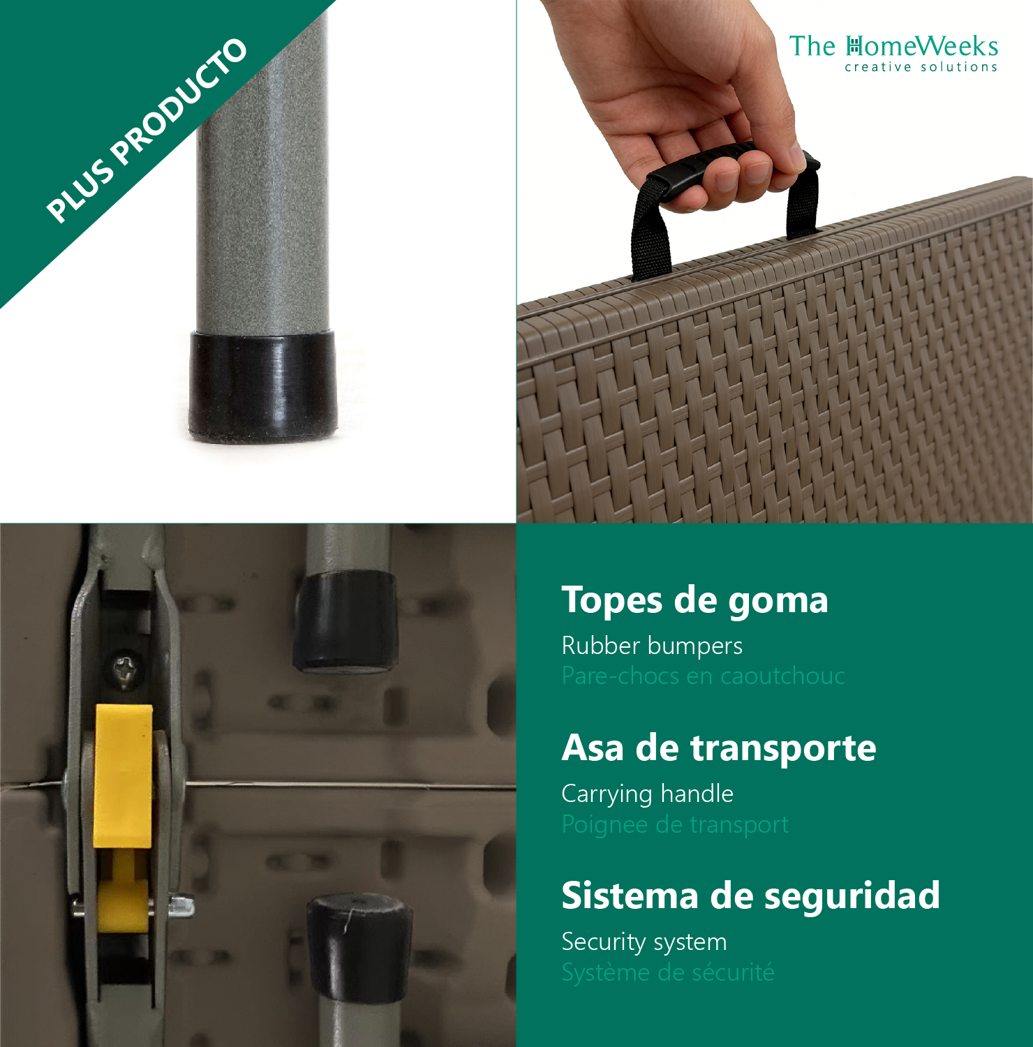 Mesa plegable efecto ratan claro 180 x 70 x 74cm portátil catering The Homeweeks - Imagen 7
