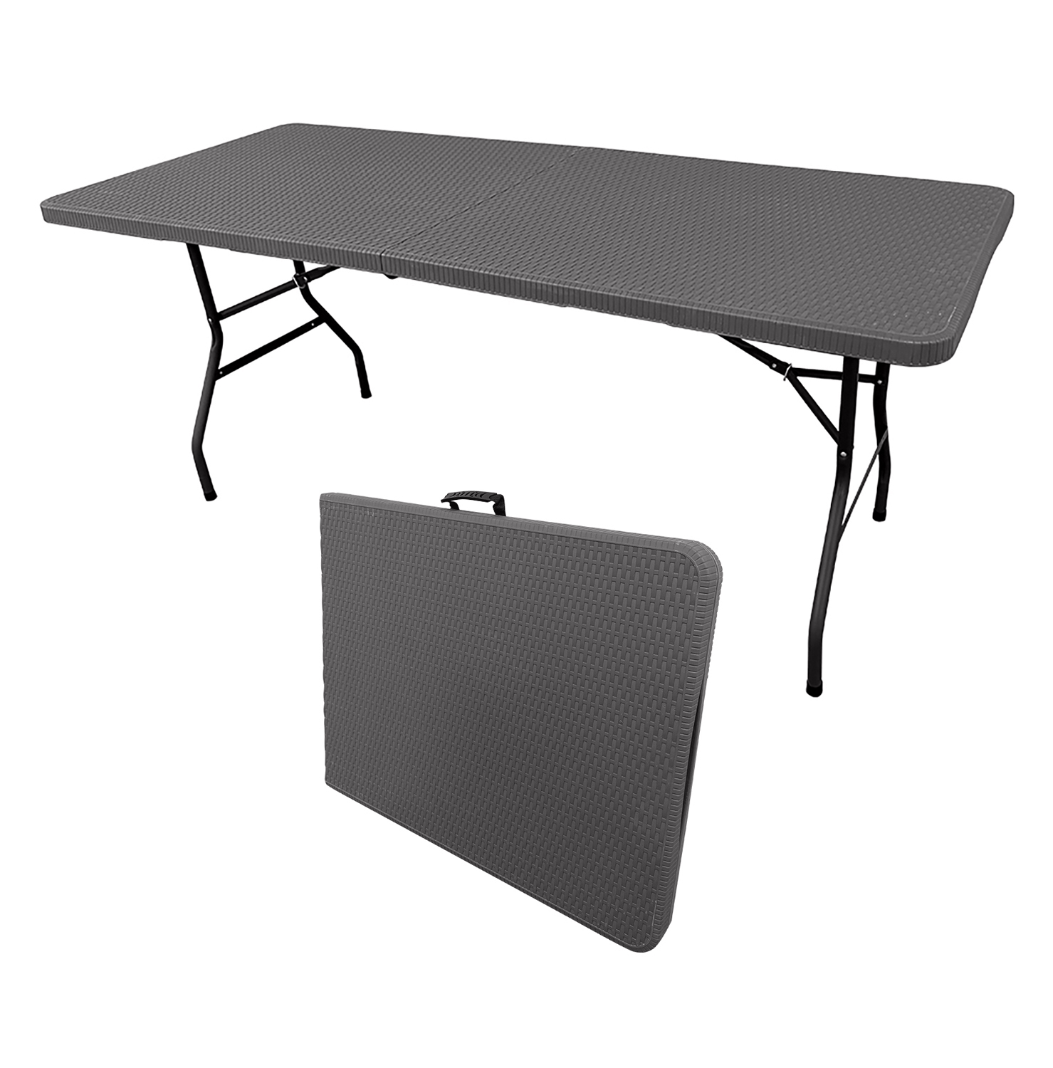 Mesa Plegable Solid Efecto Ratan Gris Antracita 180cm portátil Normativa Uso público Tablero Resina HDPE 3,5cm 6/8 pers. Carga 150 kg The Homeweeks - Imagen 2