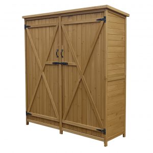 Cobertizo Armario Jardín ISABA Madera Tratada Maciza 135x50x152cm. Impermeable Doble Puerta con Cerrojo Cubierta Asfálto Impermeable The Homeweeks