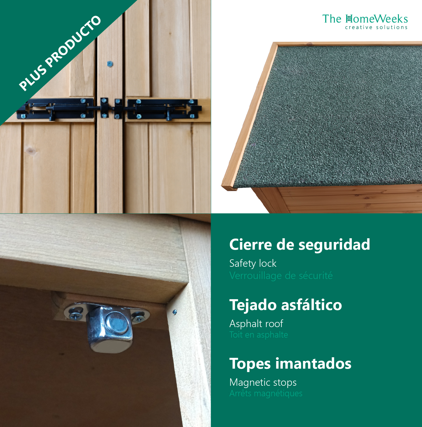 Cobertizo Armario Jardín ISABA Madera Tratada Maciza 135x50x152cm. Impermeable Doble Puerta con Cerrojo Cubierta Asfálto Impermeable The Homeweeks - Imagen 5