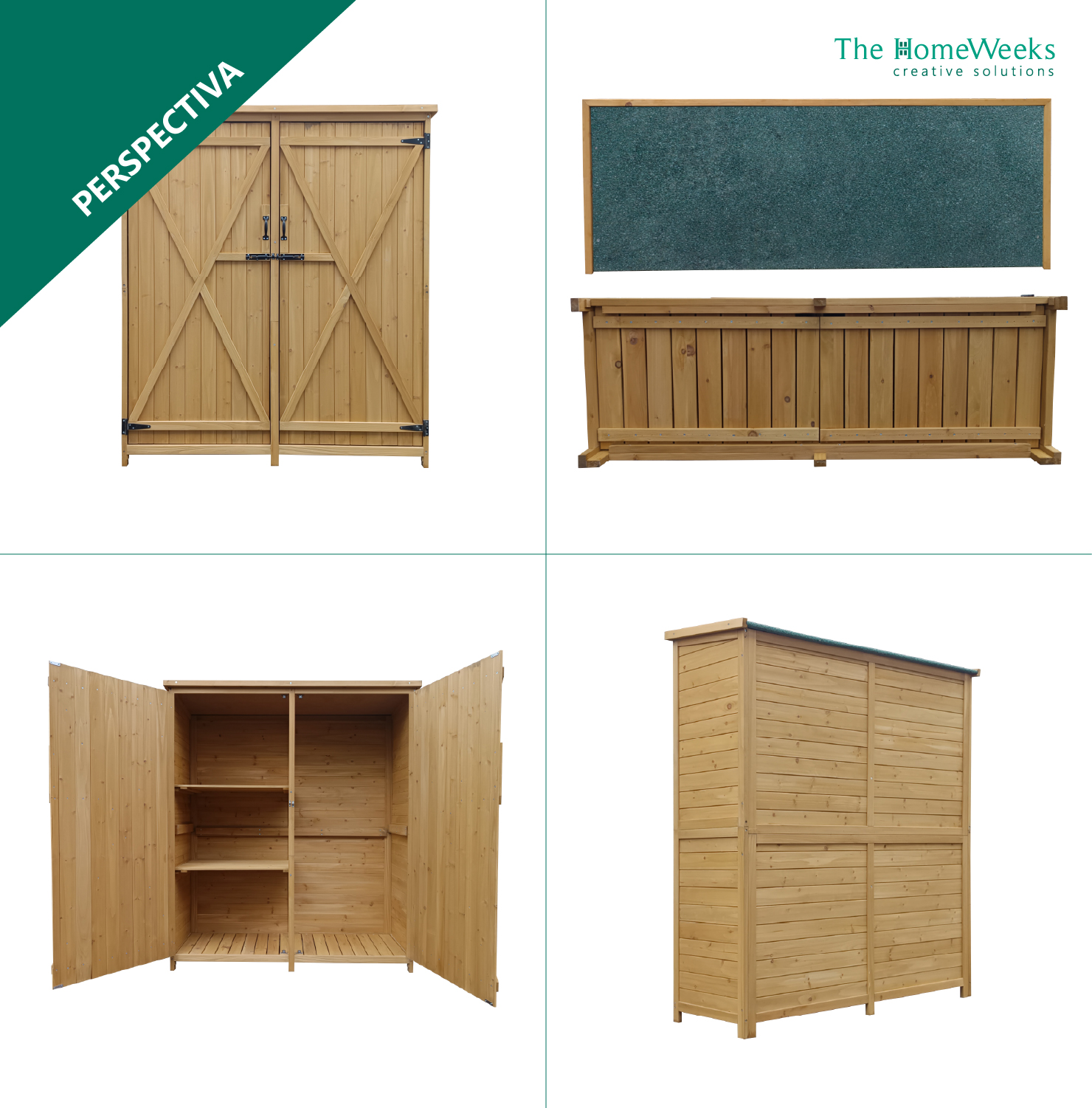 Cobertizo Armario Jardín ISABA Madera Tratada Maciza 135x50x152cm. Impermeable Doble Puerta con Cerrojo Cubierta Asfálto Impermeable The Homeweeks - Imagen 3