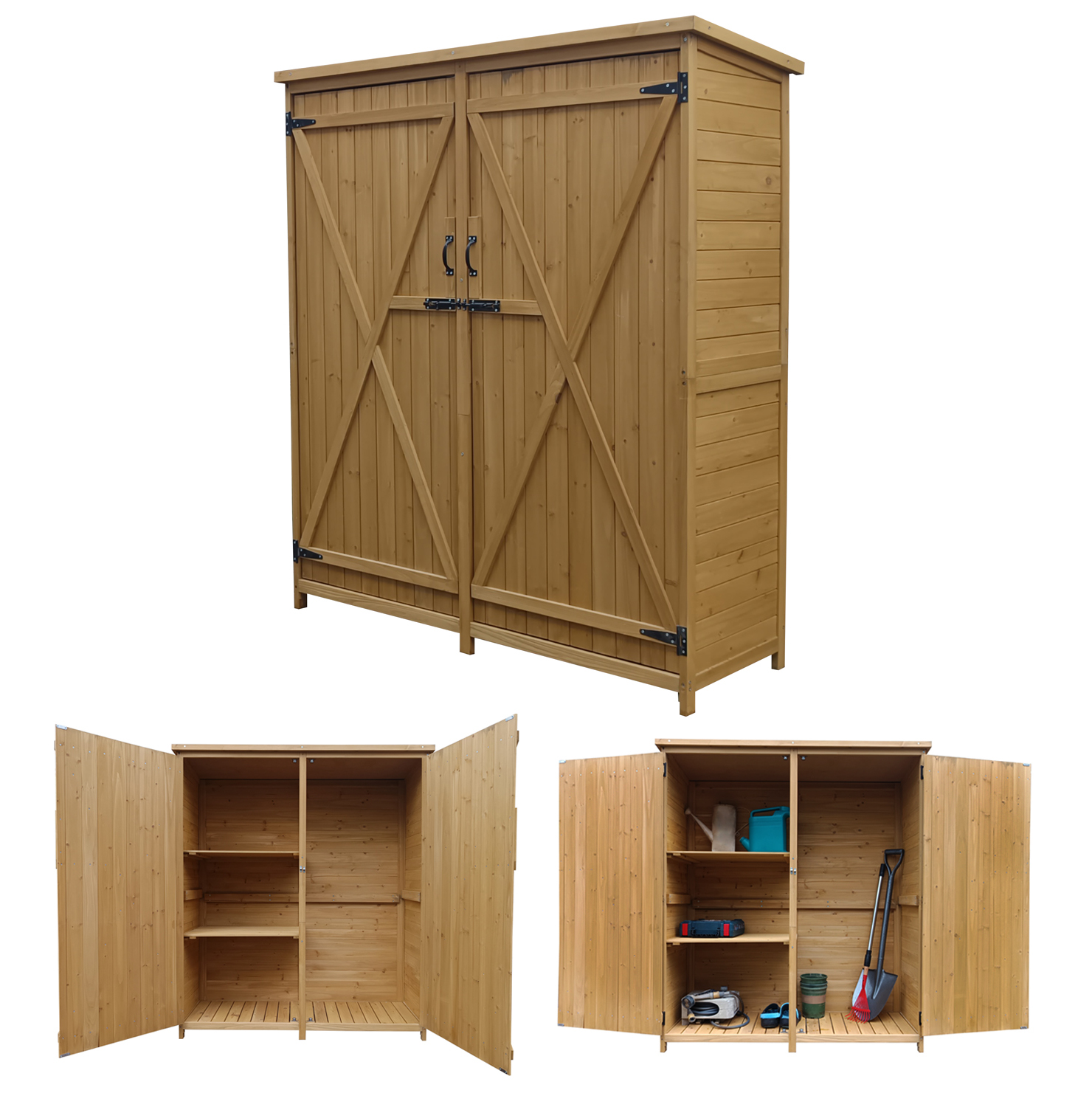 Cobertizo Armario Jardín ISABA Madera Tratada Maciza 135x50x152cm. Impermeable Doble Puerta con Cerrojo Cubierta Asfálto Impermeable The Homeweeks - Imagen 2