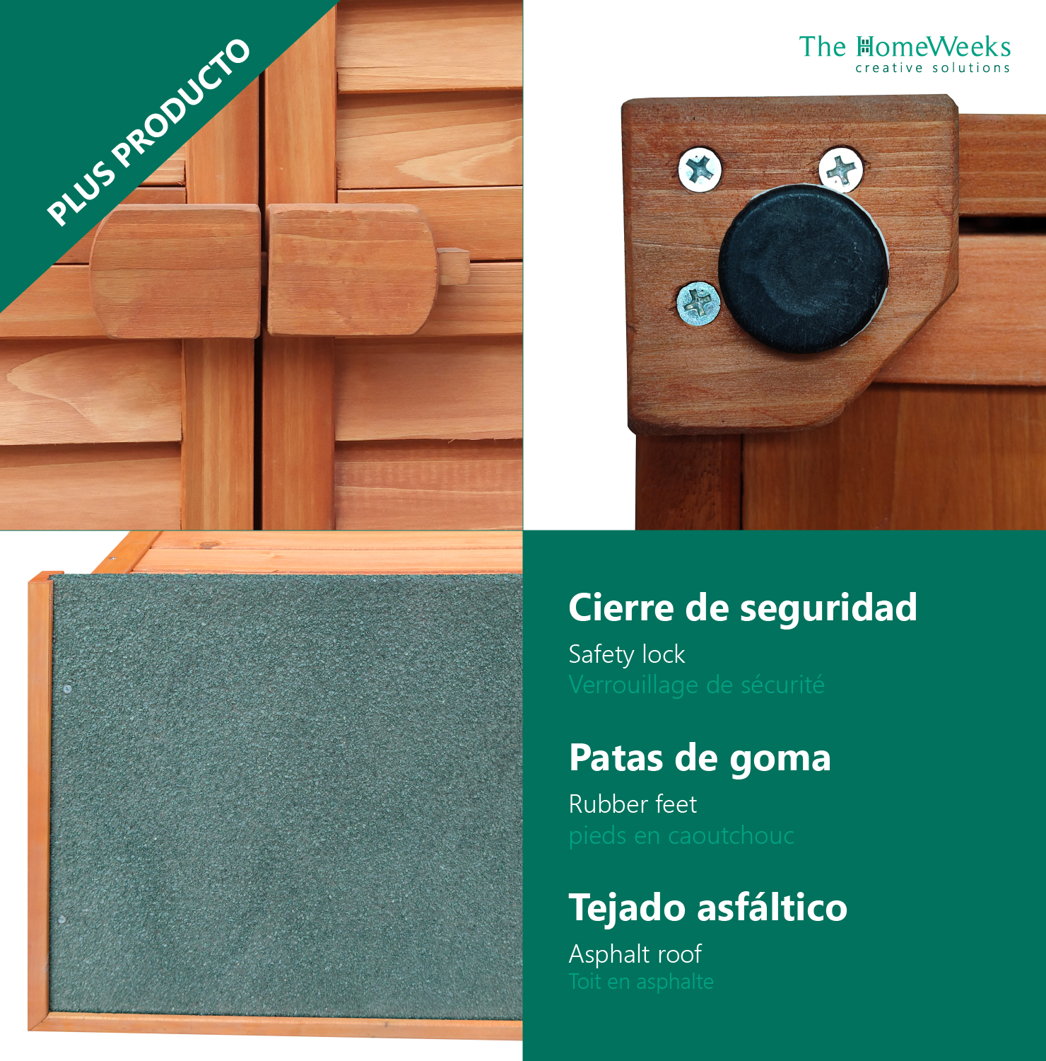 Cobertizo Armario Jardín IRATI Madera Tratada Maciza 87x46x160cm. Armario Impermeable para Almacenamiento Doble Puerta The Homeweeks - Imagen 5
