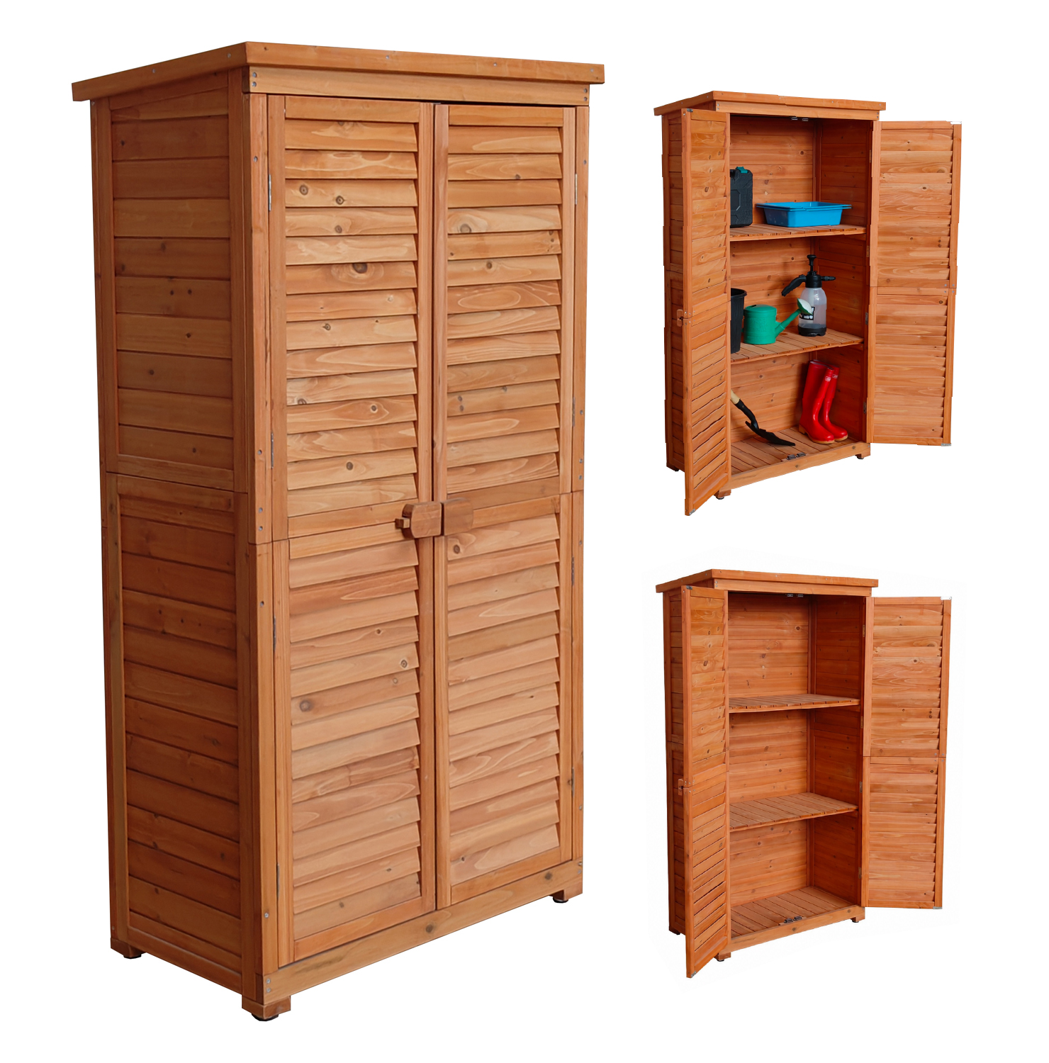 Cobertizo Armario Jardín IRATI Madera Tratada Maciza 87x46x160cm. Armario Impermeable para Almacenamiento Doble Puerta The Homeweeks - Imagen 2