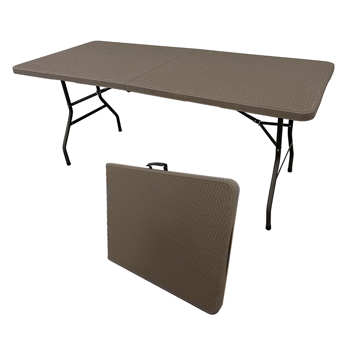 Mesa plegable efecto ratan claro 180 x 70 x 74cm portátil catering The Homeweeks - Imagen 2